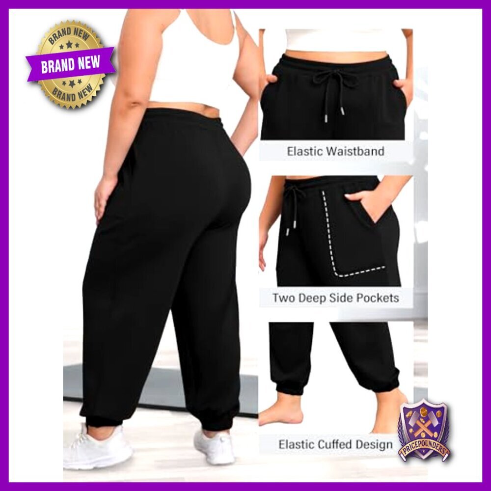 Plus Size Sweatpants with Pockets Elastic Waist Lounge Yoga Joggers - Picture 5 of 6